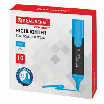 Текстмаркер голубой 1-5мм скошенный наконечник BRAUBERG CONTRACT 1/10