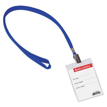 Бейдж 60х90мм вертикальный на синей ленте 45см BRAUBERG 1/20/400