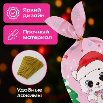 НГ Пакет подарочный (13,8х23) с ушками с зажимами полиэтилен 35/175