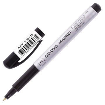 Маркер для CD и DVD черный 1мм тонкий наконечник BRAUBERG 1/10 (Клиент)