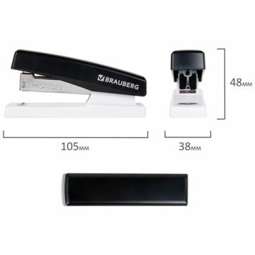 Степлер №24/6, 26/6 BRAUBERG STYLE до 25л черный 1/24