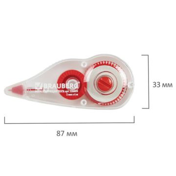 Корректирующая лента BRAUBERG 5мм х 6м, корпус красный, механизм перемотки, блистер, 226809 1/24