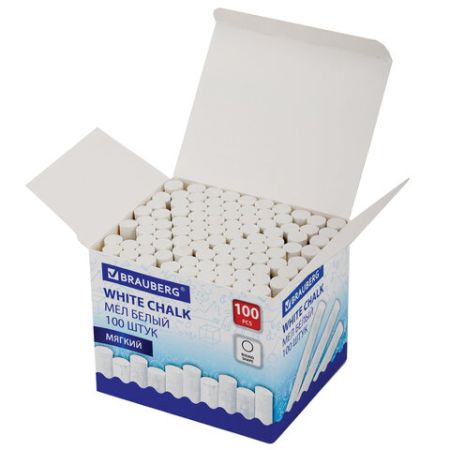 Мелки школьные белые 100шт  круглый мягкий BRAUBERG 100/3000 (Клиент)
