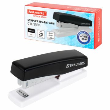 Степлер №24/6, 26/6 BRAUBERG STYLE до 25л черный 1/24