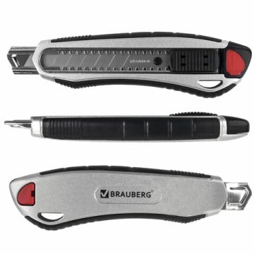 Нож канцелярский 18мм мощный автофиксатор BRAUBERG Heavy duty 1/12 (Клиент)