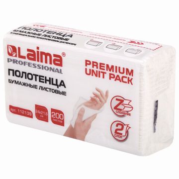 Полотенца бумажные 2сл 200л белые 21,6х24см Z-сложениеLAIMA (H2) PREMIUM UNIT PACK 1/21 (клиент)