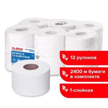 Туалетная бумага проф 200м 1сл белый LAIMA UNIVERSAL WHITE СистТ2 /12 (клиент)