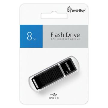 Флэш-диск 8 GB SMARTBUY Quartz USB 2.0 черный SB8GBQZ-K 1/180 (Клиент)