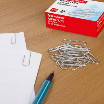 Скрепки 28мм 100шт оцинкованные BRAUBERG 1/10/300
