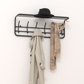 Вешалка 6 крючков настенная с полкой, черная ВСП7 1/1 (Клиент)