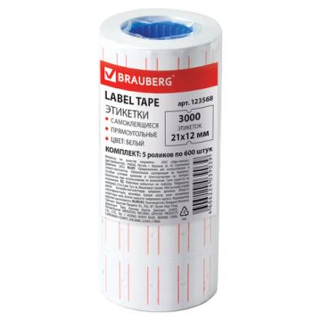 Этикет-лента (21х12) бел с красн полосой 600 шт/рул/д/пистолета BRAUBERG 5/100