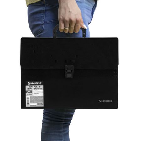 Папка-портфель пласт. BRAUBERG А4 (332х245х35мм), 13 отделений, фактура диагональ, черный 1/10/40