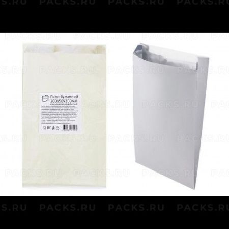 Пакет бумажный 200х50х330мм белый ламинированный 50/500   