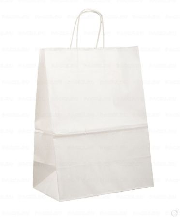 Пакет бумажный крафт белый с кручеными ручками 260х150х350  200/200