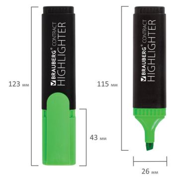 Текстмаркер зеленый 1-5мм скошенный наконечник BRAUBERG CONTRACT 1/10